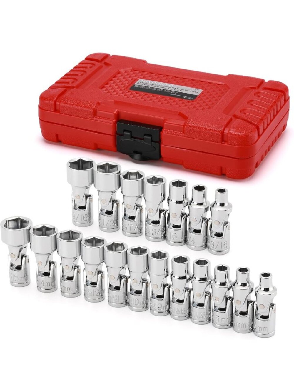 19-Piece Universal Joint Socket Set, 1/4" Drive, SAE & Metric, Swivel & Flexible
